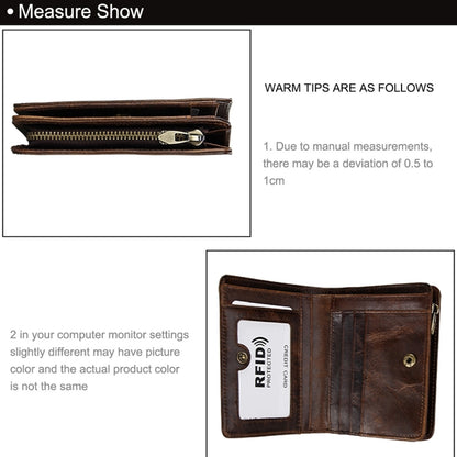 8231 Antimagnetic RFID Men Fashion Crazy Horse Textyure Genuine Leather Wallet Card Bag(Coffee) - Antimagnetic RFID Package by buy2fix | Online Shopping UK | buy2fix