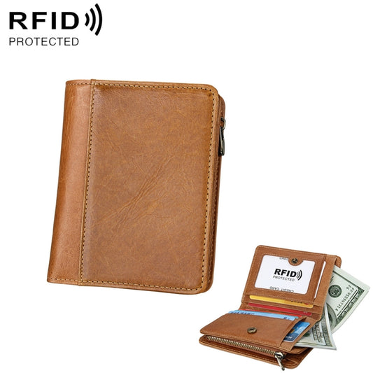 8231 Antimagnetic RFID Men Fashion Crazy Horse Textyure Genuine Leather Wallet Card Bag(Brown) - Antimagnetic RFID Package by buy2fix | Online Shopping UK | buy2fix