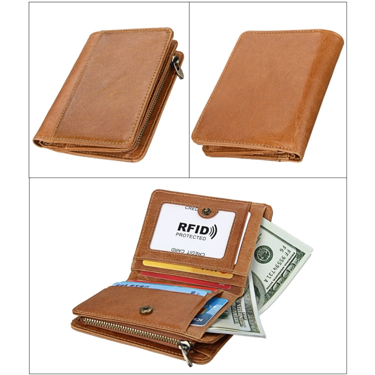 8231 Antimagnetic RFID Men Fashion Crazy Horse Textyure Genuine Leather Wallet Card Bag(Brown) - Antimagnetic RFID Package by buy2fix | Online Shopping UK | buy2fix