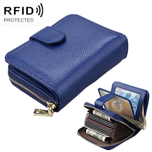 KB132 Female Style Full Grain Cow Leather Multifunctional RFID Wallet/ Card Bag/ Driving License Package(Blue) - Wallets by buy2fix | Online Shopping UK | buy2fix