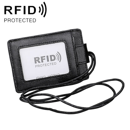 KB153 Antimagnetic RFID Leather Card Holder ID Card Badge with Lanyard(Black) - Antimagnetic RFID Package by buy2fix | Online Shopping UK | buy2fix