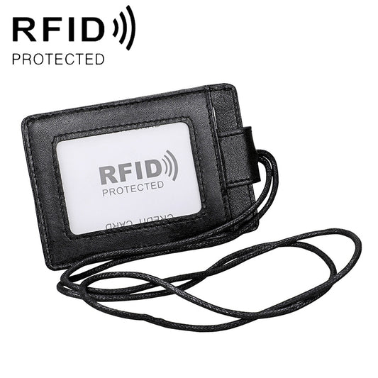 KB153 Antimagnetic RFID Leather Card Holder ID Card Badge with Lanyard(Black) - Antimagnetic RFID Package by buy2fix | Online Shopping UK | buy2fix