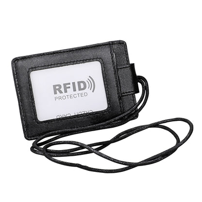 KB153 Antimagnetic RFID Leather Card Holder ID Card Badge with Lanyard(Black) - Antimagnetic RFID Package by buy2fix | Online Shopping UK | buy2fix