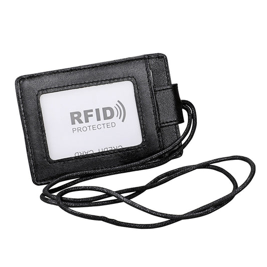 KB153 Antimagnetic RFID Leather Card Holder ID Card Badge with Lanyard(Black) - Antimagnetic RFID Package by buy2fix | Online Shopping UK | buy2fix