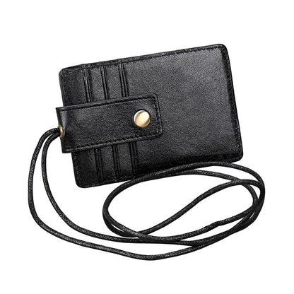 KB153 Antimagnetic RFID Leather Card Holder ID Card Badge with Lanyard(Black) - Antimagnetic RFID Package by buy2fix | Online Shopping UK | buy2fix