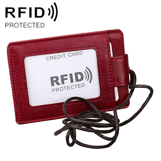 KB153 Antimagnetic RFID Leather Card Holder ID Card Badge with Lanyard(Red) - Antimagnetic RFID Package by buy2fix | Online Shopping UK | buy2fix