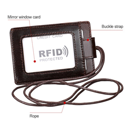 KB153 Antimagnetic RFID Leather Card Holder ID Card Badge with Lanyard(Yellowish-brown) - Antimagnetic RFID Package by buy2fix | Online Shopping UK | buy2fix