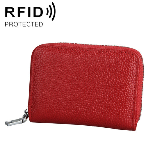 KB205 Antimagnetic RFID Litchi Texture Leather Zipper Large-capacity Card Holder Wallet(Red) - Antimagnetic RFID Package by buy2fix | Online Shopping UK | buy2fix