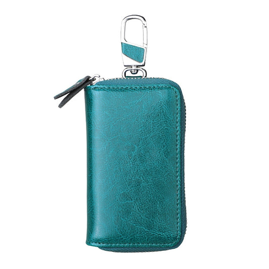 9101 Multi-function Waist Hanging Oil Wax Leather Zipper Wallet Keys Holder Bag(Peacock Blue) - Wallets by buy2fix | Online Shopping UK | buy2fix