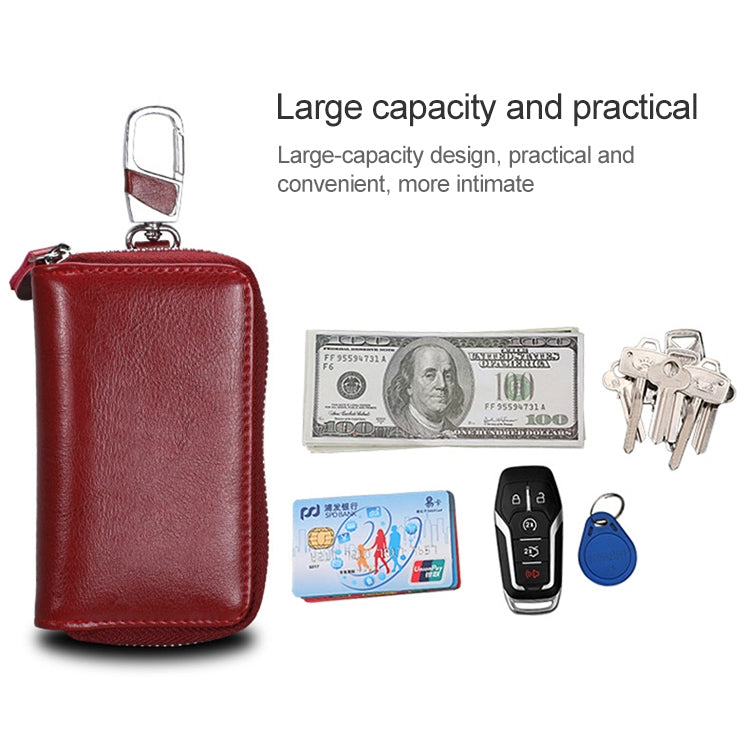 9101 Multi-function Waist Hanging Oil Wax Leather Zipper Wallet Keys Holder Bag(Peacock Blue) - Wallets by buy2fix | Online Shopping UK | buy2fix