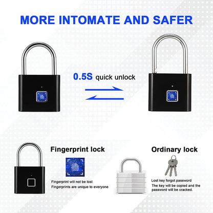 Stainless Steel Automatic Intelligent Fingerprint Padlock Electronic Lock, 10 Fingerprint Edition(Black) - Padlocks by buy2fix | Online Shopping UK | buy2fix