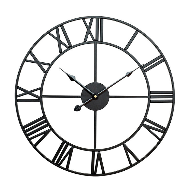 45cm Retro Living Room Iron Round Roman Numeral Mute Decorative Wall Clock (Black) - Wall Clock by buy2fix | Online Shopping UK | buy2fix