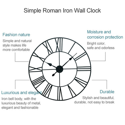 45cm Retro Living Room Iron Round Roman Numeral Mute Decorative Wall Clock (Black) - Wall Clock by buy2fix | Online Shopping UK | buy2fix