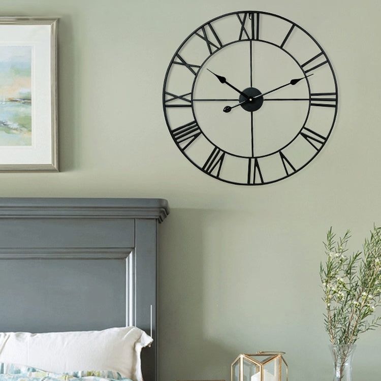 45cm Retro Living Room Iron Round Roman Numeral Mute Decorative Wall Clock (Black) - Wall Clock by buy2fix | Online Shopping UK | buy2fix