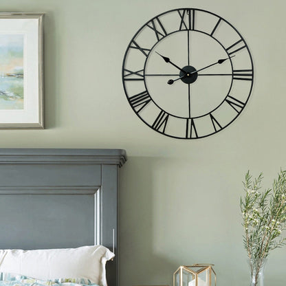 45cm Retro Living Room Iron Round Roman Numeral Mute Decorative Wall Clock (Black) - Wall Clock by buy2fix | Online Shopping UK | buy2fix