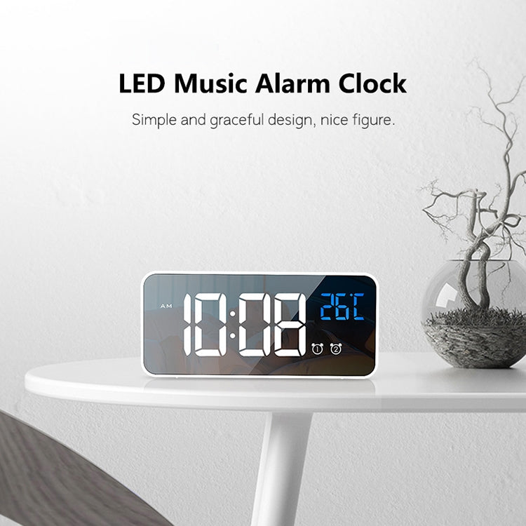 Bedside Alarm Clock Sound Control Mirror LED Music Clock (Black) - Alarm Clocks by buy2fix | Online Shopping UK | buy2fix