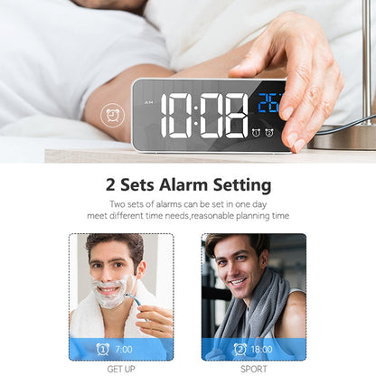 Bedside Alarm Clock Sound Control Mirror LED Music Clock (Black) - Alarm Clocks by buy2fix | Online Shopping UK | buy2fix