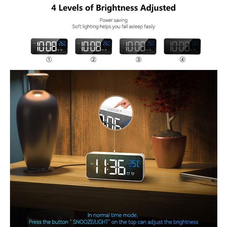 Bedside Alarm Clock Sound Control Mirror LED Music Clock (Black) - Alarm Clocks by buy2fix | Online Shopping UK | buy2fix