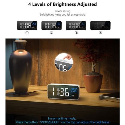 Bedside Alarm Clock Sound Control Mirror LED Music Clock (Black) - Alarm Clocks by buy2fix | Online Shopping UK | buy2fix