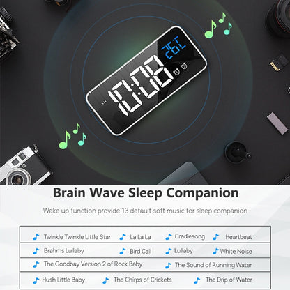 Bedside Alarm Clock Sound Control Mirror LED Music Clock (Black) - Alarm Clocks by buy2fix | Online Shopping UK | buy2fix