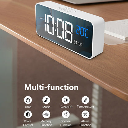 Bedside Alarm Clock Sound Control Mirror LED Music Clock (Black) - Alarm Clocks by buy2fix | Online Shopping UK | buy2fix