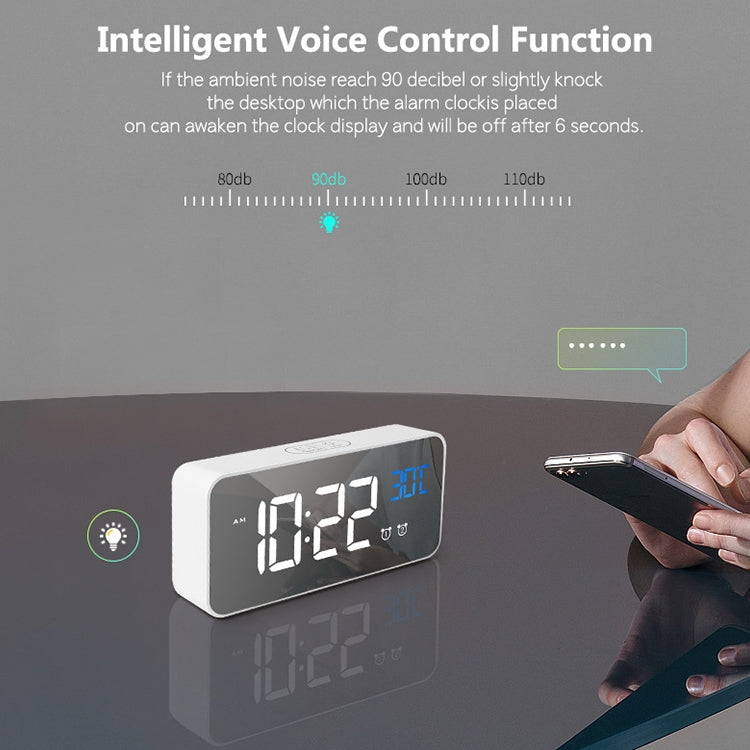 Bedside Alarm Clock Sound Control Mirror LED Music Clock (Black) - Alarm Clocks by buy2fix | Online Shopping UK | buy2fix