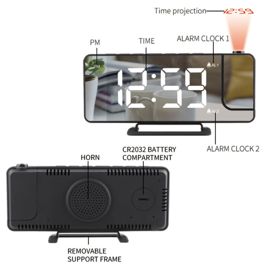 TS-9210 Digital Mirror Projection Alarm Clock With Time Display and Projection - Alarm Clocks by buy2fix | Online Shopping UK | buy2fix