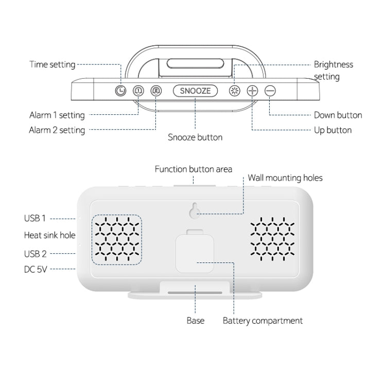 8821 LED Mirror Dual-purpose Snooze Alarm Clock (White) - Novelty Clock by buy2fix | Online Shopping UK | buy2fix