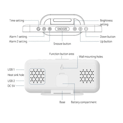 8821 LED Mirror Dual-purpose Snooze Alarm Clock (White) - Novelty Clock by buy2fix | Online Shopping UK | buy2fix