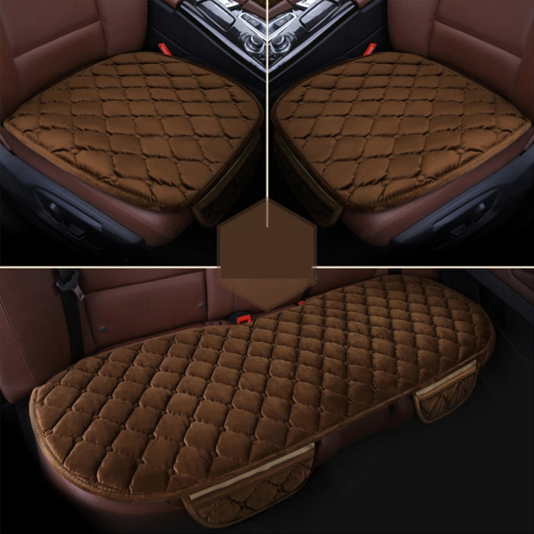 3 PCS / Set Luxurious Warm Car Seat Cover Cushion Universal Front Back Seat Covers Car Non-slip Chair Pad Warm Car Mats No Back Plush Cushion(Coffee) by buy2fix