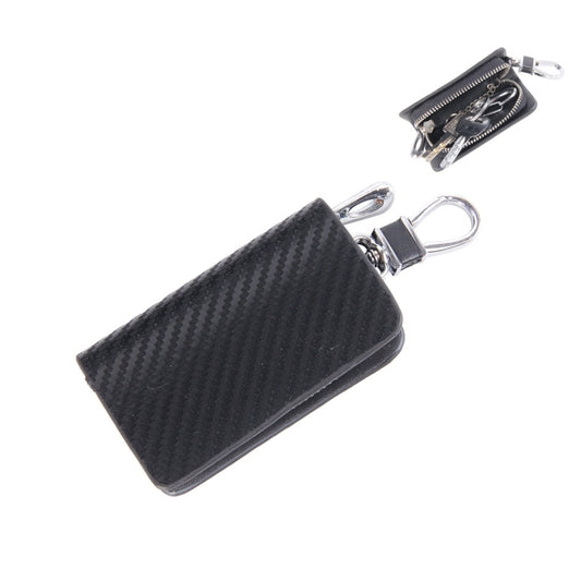 Universal Leather Carbon Fiber Texture Waist Hanging Zipper Wallets Key Holder Bag (No Include Key)(Black) by buy2fix