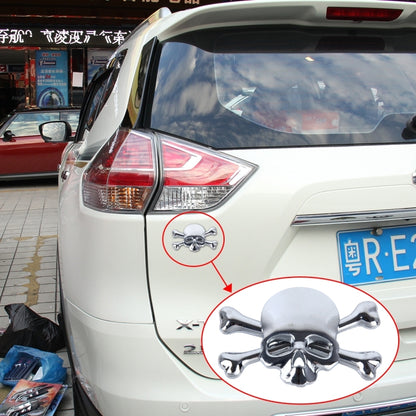 Skull And Cross Bone Shape Shining Metal Car Universal Sticker(Silver) by buy2fix