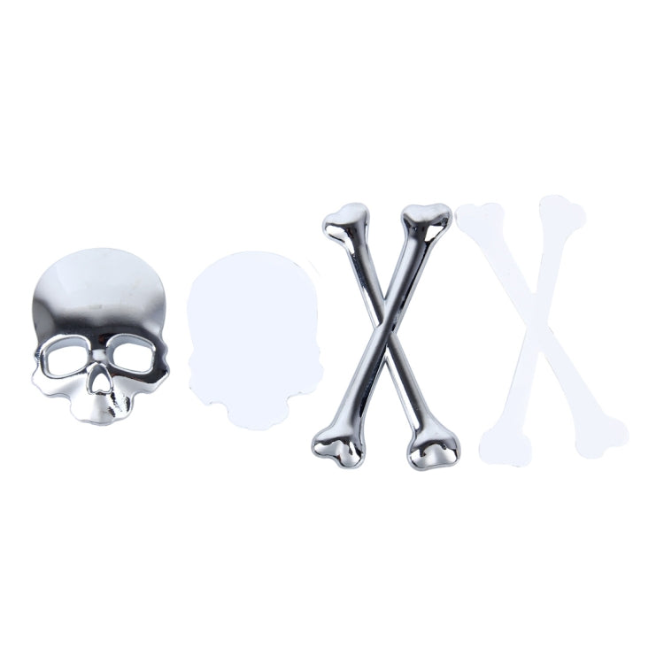 Skull And Cross Bone Shape Shining Metal Car Universal Sticker(Silver) by buy2fix