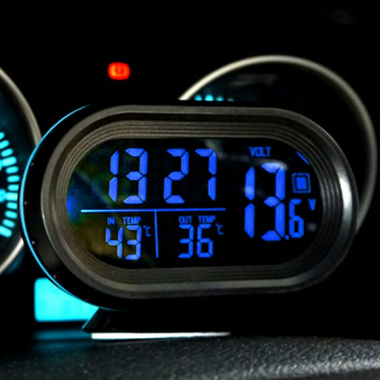 VST-7009V 4 In 1 Digital Car Thermometer Voltage Meter Luminous Clock Tester Detector LCD Monitor Back light(Blue Light) - Clocks & Car Meters by buy2fix | Online Shopping UK | buy2fix