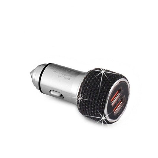 Car Diamond Aluminium Alloy QC3.0 Dual USB Quick Charger(Black) - Car Charger by buy2fix | Online Shopping UK | buy2fix