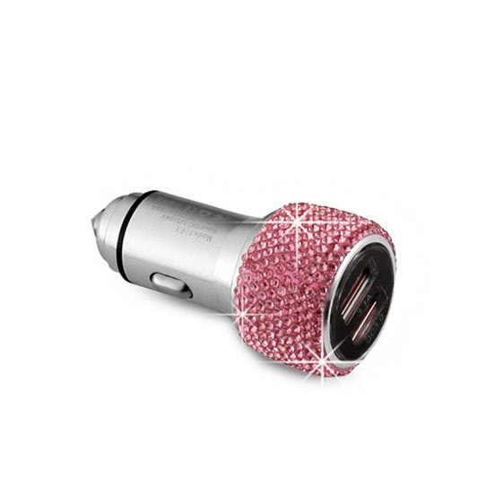 Car Diamond Aluminium Alloy QC3.0 Dual USB Quick Charger(Pink) - Car Charger by buy2fix | Online Shopping UK | buy2fix