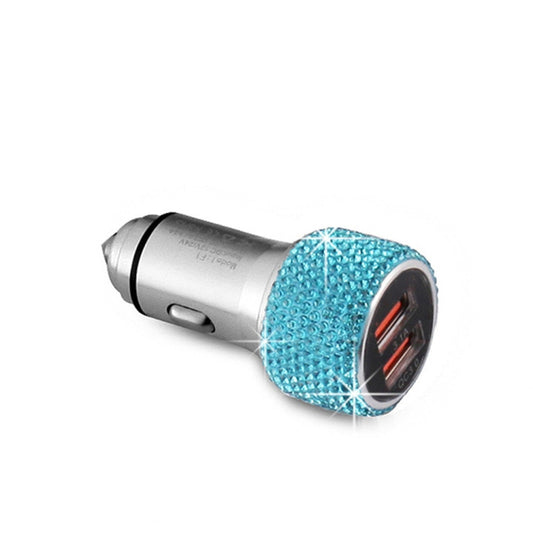 Car Diamond Aluminium Alloy QC3.0 Dual USB Quick Charger(Lake Blue) - Car Charger by buy2fix | Online Shopping UK | buy2fix