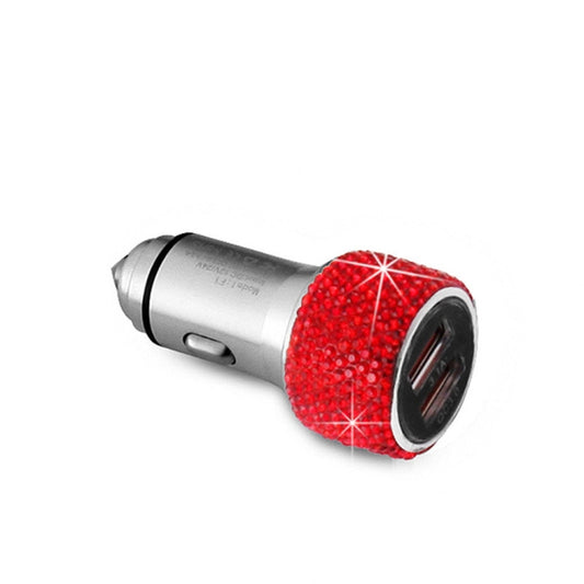 Car Diamond Aluminium Alloy QC3.0 Dual USB Quick Charger(Red) - Car Charger by buy2fix | Online Shopping UK | buy2fix