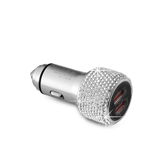 Car Diamond Aluminium Alloy QC3.0 Dual USB Quick Charger(White) - Car Charger by buy2fix | Online Shopping UK | buy2fix