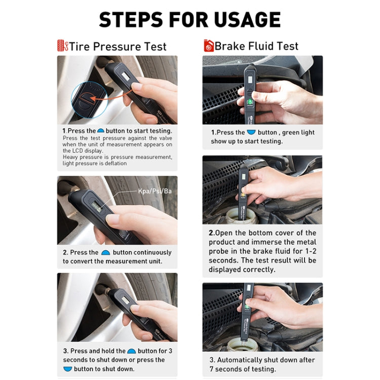 Car 2 in 1 Diagnostic Tool Brake Fluid Liquid Tire Pressure Tester - Electronic Test by buy2fix | Online Shopping UK | buy2fix