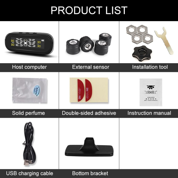 Universal Car Wireless Solar Energy TPMS Tire Pressure Alarm System External Tire Monitor - Tire Pressure Gauges by buy2fix | Online Shopping UK | buy2fix