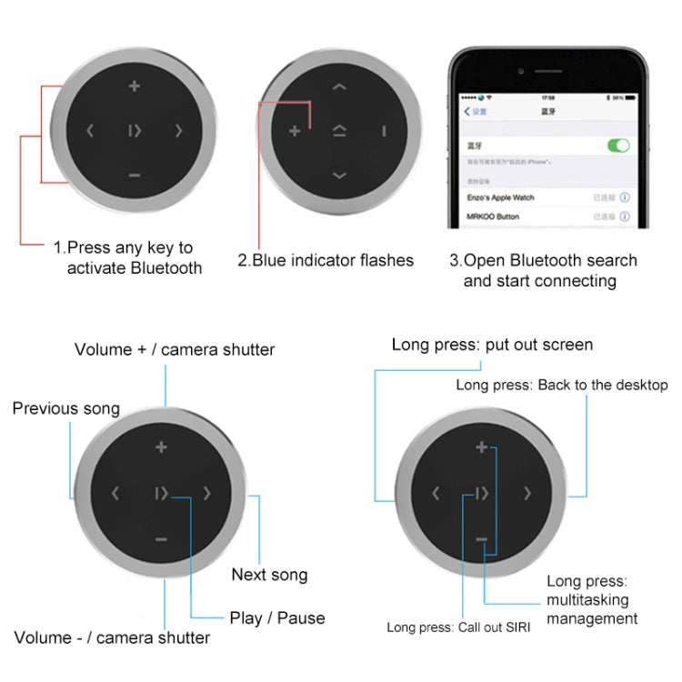 Car Wireless Bluetooth Controller Mobile Phone Multimedia Multi-functional Steering Wheel Remote Controller(Black) - Bluetooth Car Kits by buy2fix | Online Shopping UK | buy2fix