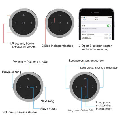 Car Wireless Bluetooth Controller Mobile Phone Multimedia Multi-functional Steering Wheel Remote Controller(Black) - Bluetooth Car Kits by buy2fix | Online Shopping UK | buy2fix