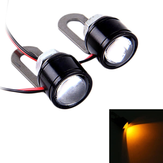 2 PCS 12V 3W Yellow Light Eagle Eyes LED Strobe Light For Motorcycle ，Wire Length: 90cm