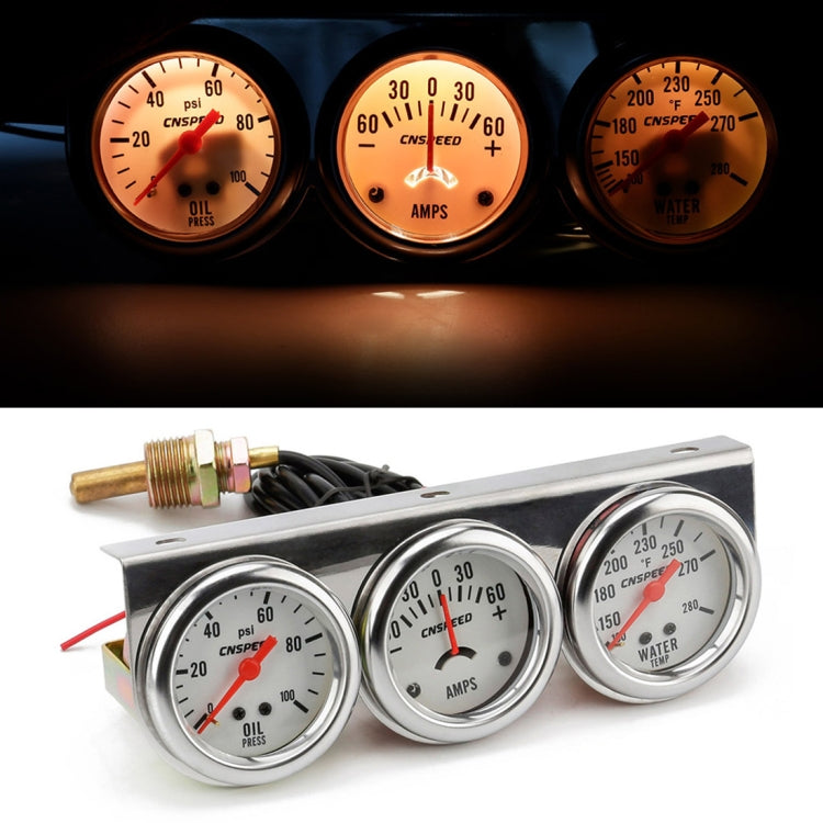 52mm 12V Universal Car Modified Triple Meter 3 in 1 Gauge Oil Press Gauge + Water Temperature Gauge + Ammeter, with Sensor - Clocks & Car Meters by buy2fix | Online Shopping UK | buy2fix