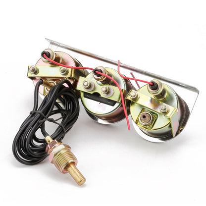 52mm 12V Universal Car Modified Triple Meter 3 in 1 Gauge Oil Press Gauge + Water Temperature Gauge + Ammeter, with Sensor - Clocks & Car Meters by buy2fix | Online Shopping UK | buy2fix