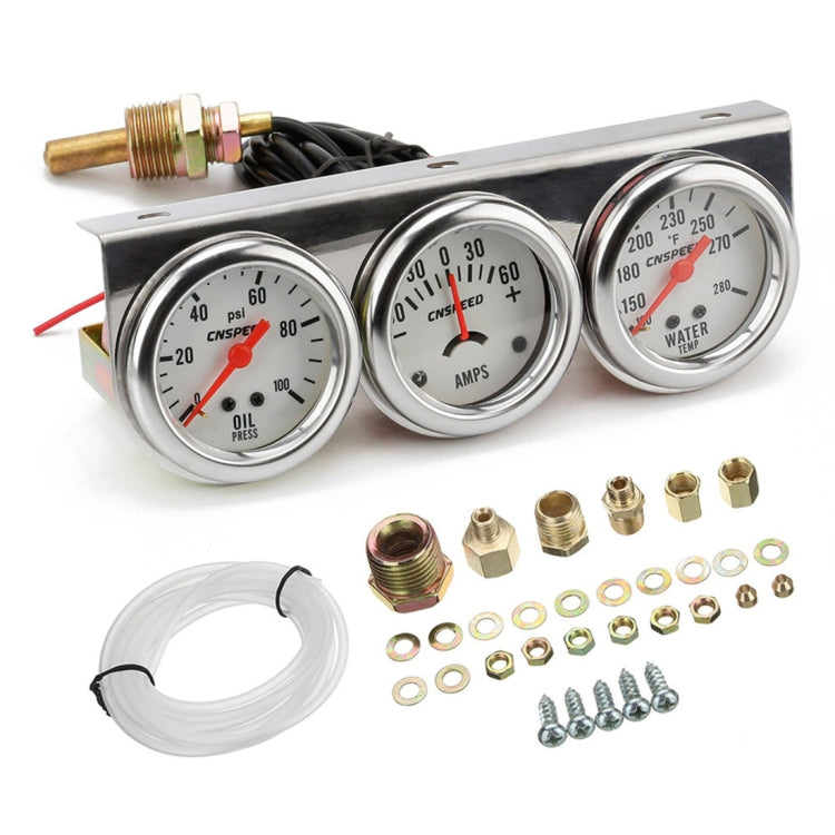 52mm 12V Universal Car Modified Triple Meter 3 in 1 Gauge Oil Press Gauge + Water Temperature Gauge + Ammeter, with Sensor - Clocks & Car Meters by buy2fix | Online Shopping UK | buy2fix