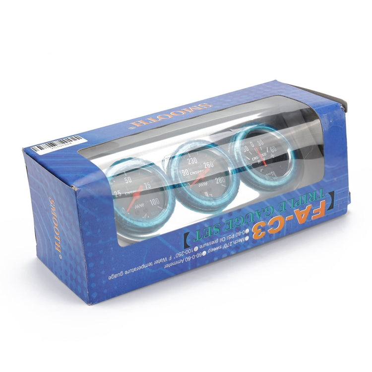 52mm 12V Universal Car Modified Triple Meter 3 in 1 Gauge Oil Press Gauge + Water Temperature Gauge + Ammeter, with Sensor - Clocks & Car Meters by buy2fix | Online Shopping UK | buy2fix