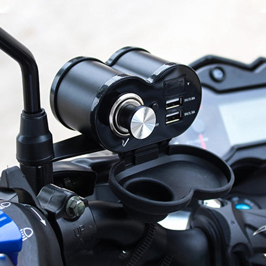Portable Motorcycle Aluminum Alloy Dual USB Charger Cigarette Lighter (Black) - In Car by buy2fix | Online Shopping UK | buy2fix