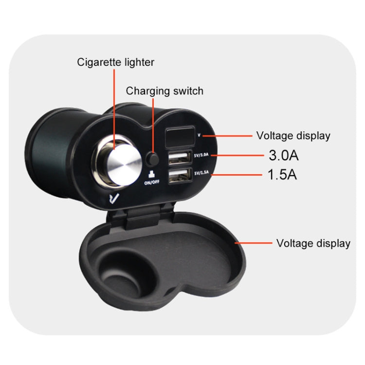 Portable Motorcycle Aluminum Alloy Dual USB Charger Cigarette Lighter (Black) - In Car by buy2fix | Online Shopping UK | buy2fix